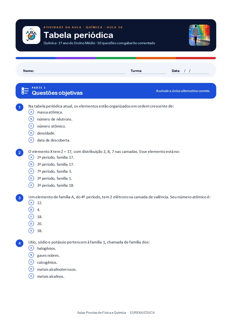 Atividade de Química · Aula 10: Tabela periódica