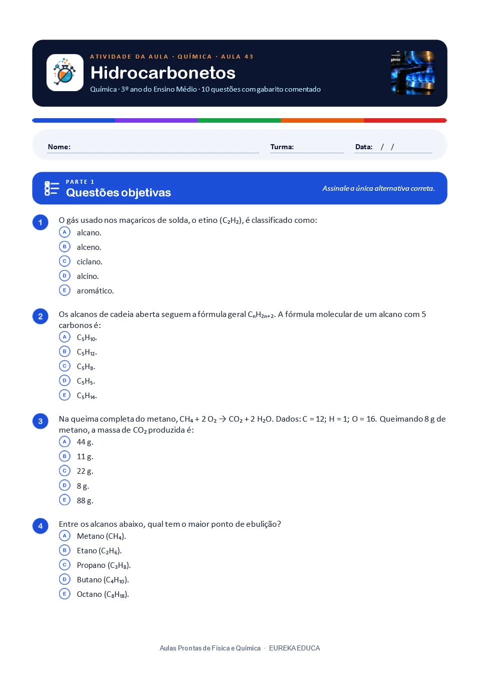 Atividade de Química · Aula 43: Hidrocarbonetos